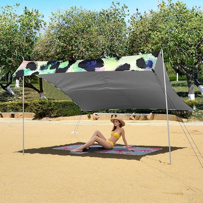 Bolaz Beach Canopy Tent Sun Shade9'×10.5' Large Family Beach Shade UPF50+- Outdoor Shade for Camping Trips FishingColorful Leopard Pattern