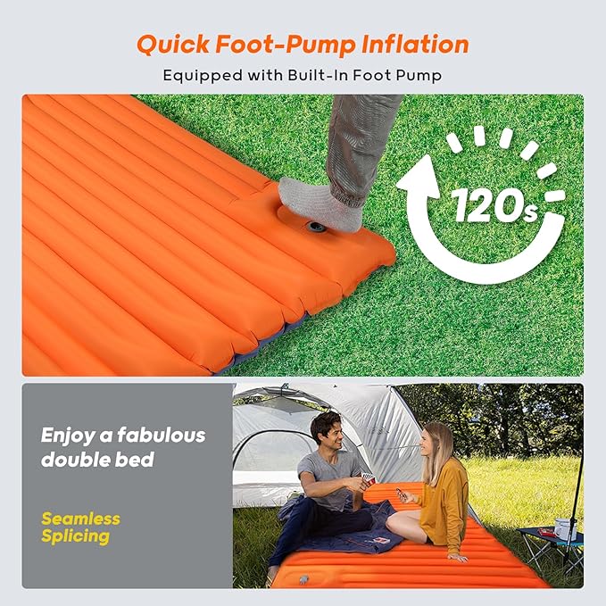 4 Inch Thick Camping Sleeping Pad with Internal Straps - R Value 4.0 for 4 Seasons Durable &amp 100% Waterproof Outdoor Air Mattress Lightweight Sleeping Mat for Hiking Backpacking Travel