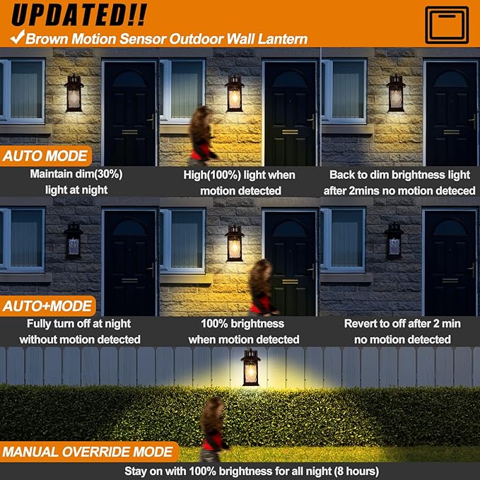 2 Packs Motion Sensor Outdoor Lights - Brown Dusk to Dawn Outdoor Lighting Oil Rubbed Bronze Exterior Light Fixtures Waterproof Porch Lights Wall Sconce for House Garage Entryway Anti-Rust