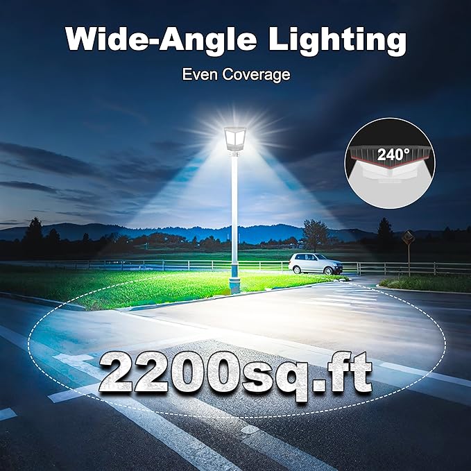 Solar Street Light with Pole Solar Street Lights Outdoor Waterproof Dusk to Dawn 7000K LED Security Flood Light with Motion Sensor and Remote Control for Pathway Entryway &amp Yard