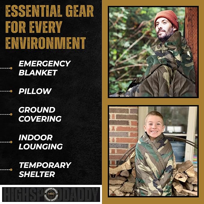 HighSpeedDaddy: Large Woobie Military Blanket &amp Poncho Liner for Camping &amp All Weather Use - Water Resistant + Ripstop - Lightweight Thermal Insulated - Tactical Emergency Outdoor - 82x60