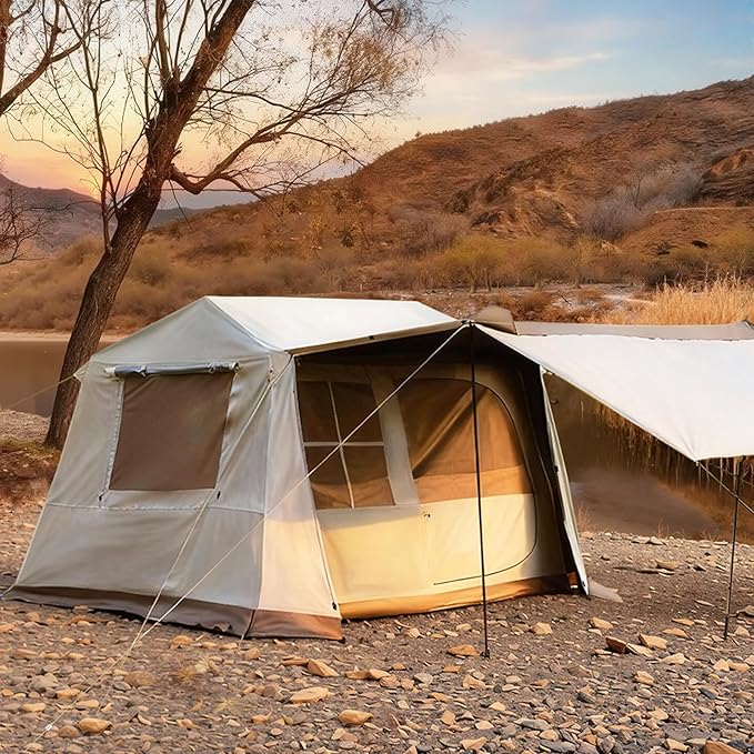 YOLENY Instant Tent 4 Person Camping Tent with Vestibule &amp Rainfly 150D Blackout Cabin Tent UPF 12500 137.7 FT² Activity SpaceWindproof Waterproof