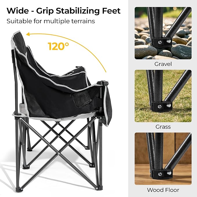 Double Camping ChairsOversized Foldable Camping Chairs with Cup Holders Heavy Duty Loveseat Couch for Adults Suitable for Indoor Outdoor Beach Support 600 lbs（Black/White）
