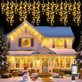 Brightown Icicle Christmas Lights Outdoor 33FT 1020 LED Cluster Icicle Lights with 51 Drop12 Mode Connectable Firecracker Light with Timer Waterproof Christmas Light Outdoor Warm White