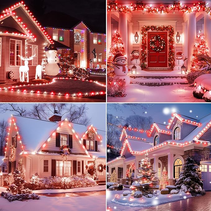 Brightown C9 LED Christmas String Lights 2 Pack Total 132ft 200LED Outdoor Lights String Plug-in Connectable Waterproof Roofline Lights String for Outside Yard Christmas Holiday Decor Red and White