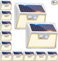 Peasur Solar Lights Outdoor Motion Sensor 12Pack 140LED Waterproof Solar Powered Fence Lights 3 Modes Solar Security Wall Lights for Garden Yard Outside(Warm White)
