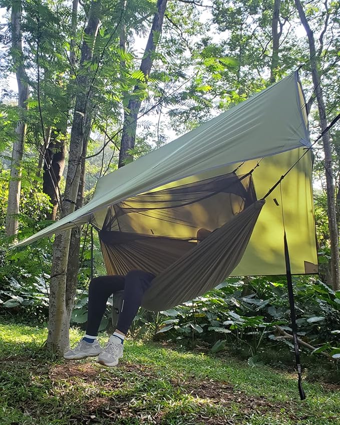 Sunyear Camping Hammock Portable Single &amp Double Hammock with Net 2 Person Hammock Tent with 2 * 10ft Straps Best for Outdoor Hiking Survival Travel
