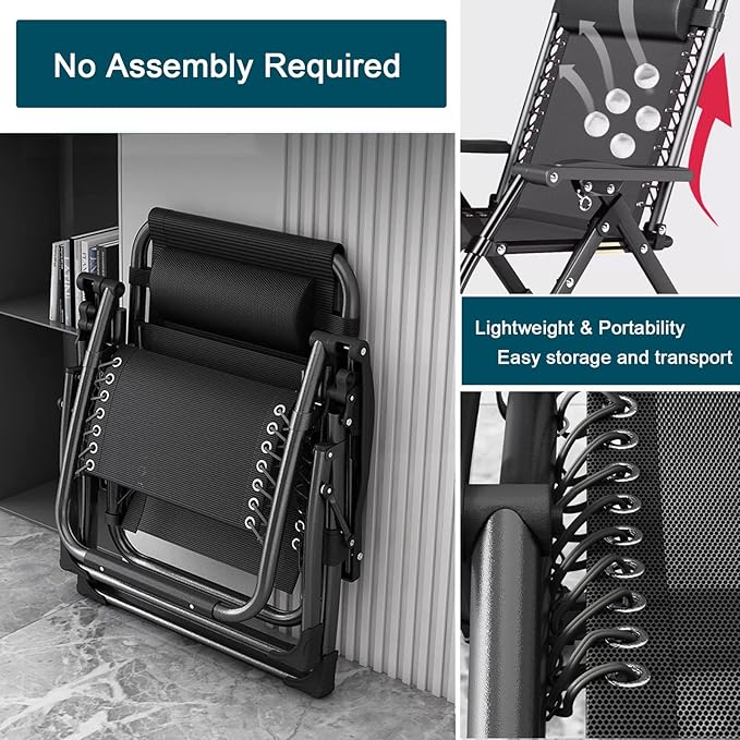 Gravity Lounger Chair Recliner Garden Chairs Reclining Camping Chairs | Folding Recliner Armchair Lawn Chair Portable Deck Chair for Adults