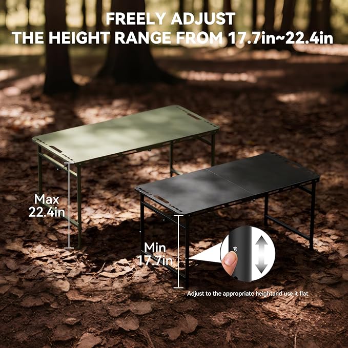 3.4 Ft Folding Camping Table - 12 lb Lightweight Portable Picnic Table with Adjustable Height &amp Carry Handle - Large Folding Table for Outdoor BBQ Beach Hiking &amp Home (Green)
