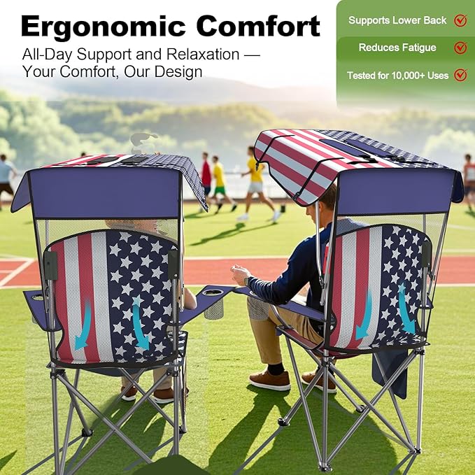 Portable Camping Chair with Canopy - Folding Chair with Canopy Durable 600D Oxford Canopy Chair for Camping Beach Picnics Fishing &amp Sports