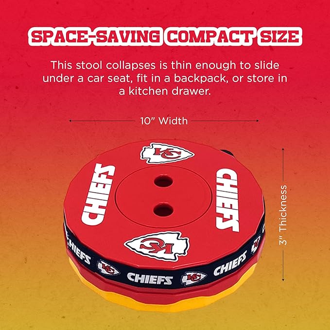 Sporticulture NFL Kansas City Chiefs Telescoping Collapsible Stool Portable Adjustable Height Folding Camping Stool with Carry Strap Retractable Stadium and Tailgate Seat 18Hx10Wx10D