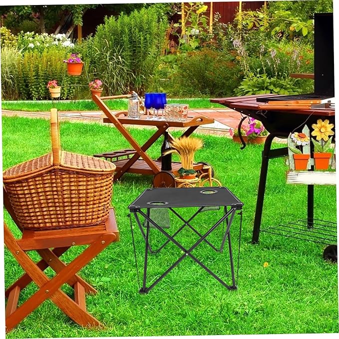 YARNOW Portable Folding Picnic Table Heavy-Duty Outdoor Camping Table Cup Holders Lightweight Design for BBQ Fishing and Beach Use Oxford