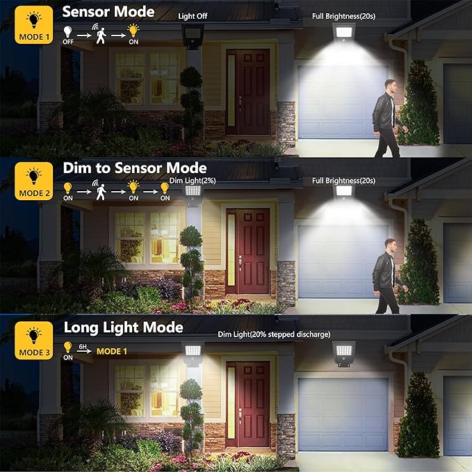 Outdoor Solar Wall LED Street Lights - 6500K Solar Outside Dusk to Dawn IP65 Waterproof Lights Solar Powered with Motion Sensor and Remote Control for Wall Porch Barn Patio Garage-2 Pack