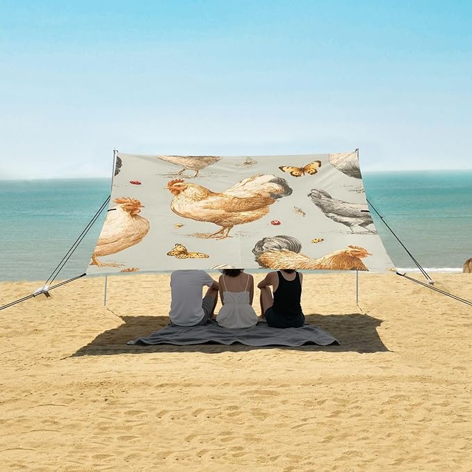 Beach Tent Sun Shelter Chicken Butterfly Lightweight &amp Easy Setup Beach Shade Canopy for Camping Fishing