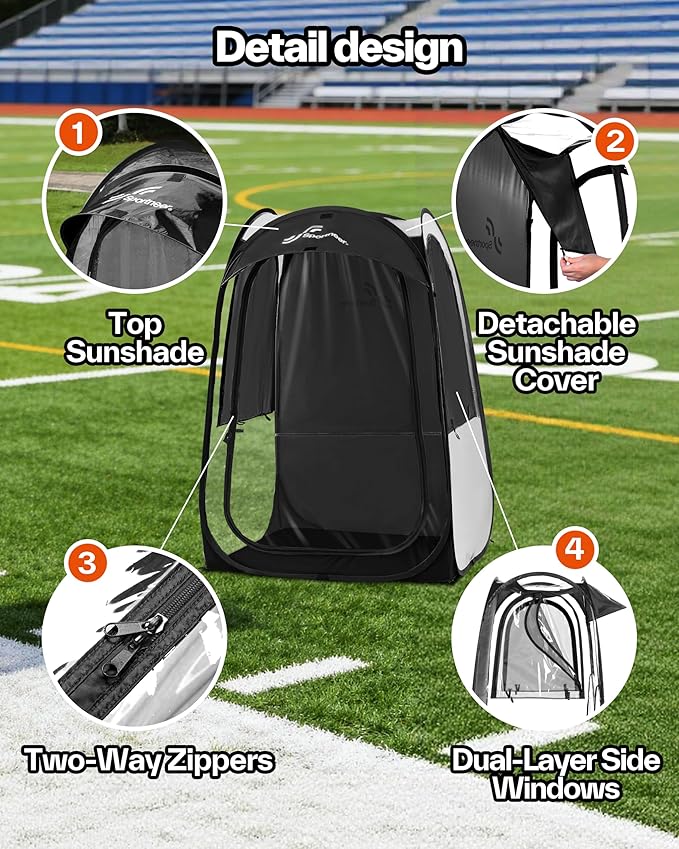 Sportneer XL Pop Up Sports Tent 46 L x 46 W x 63.5 H Clear TPU Outdoor Shelter for 1 Adult &amp 1 Child All-Weather Warm Bubble Pod with Instant Setup Wind &amp Rain Protection for Spectators