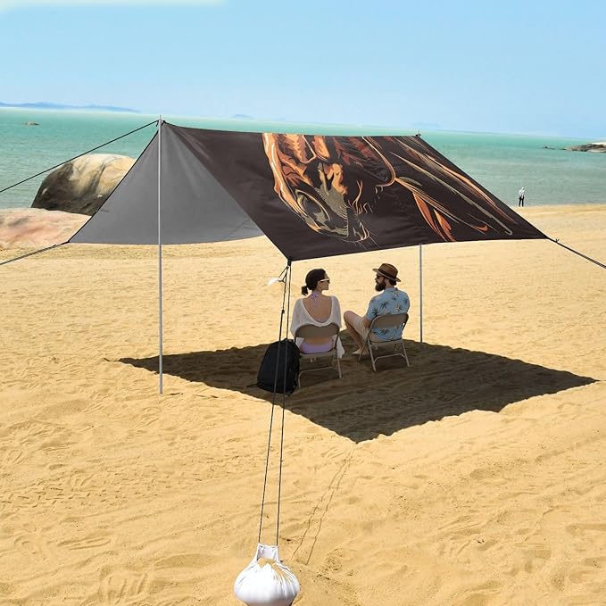 ALAZA Horse Portrait Beach Tent Sun Shelter UPF50+ Protection Beach Shade Canopy w/ 4 Sandbags for Outdoor Camping Fishing Backyard Fun Picnic 10x9 ft