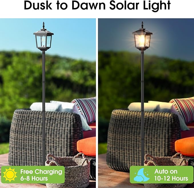 Greluna Solar Lamp Post Light Outdoor Warm White IP45 Waterproof Solar Post Lights Outdoor Pole Lights Decorative Lamp for Yard Garden Patio Lawn Pathway Driveway Front/Back Door 2 Pack