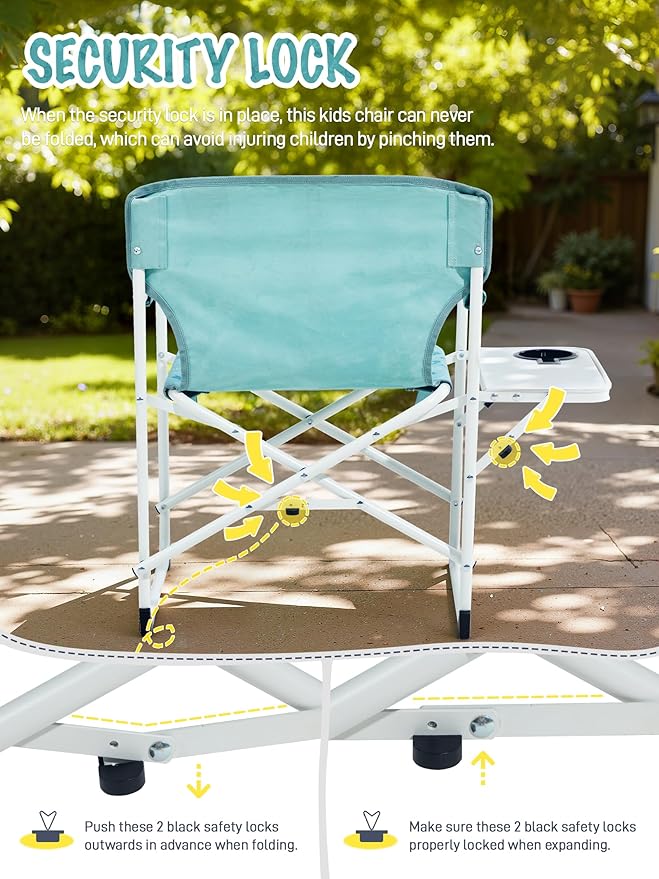 EVER ADVANCED Kids Directors Chair with Side table for Camping RV &amp Sports Padded Kid Outdoor Seat with Safety Lock Lightweight Portable Camp Chairs for Beach Balcony Patio Supports 150lbs G