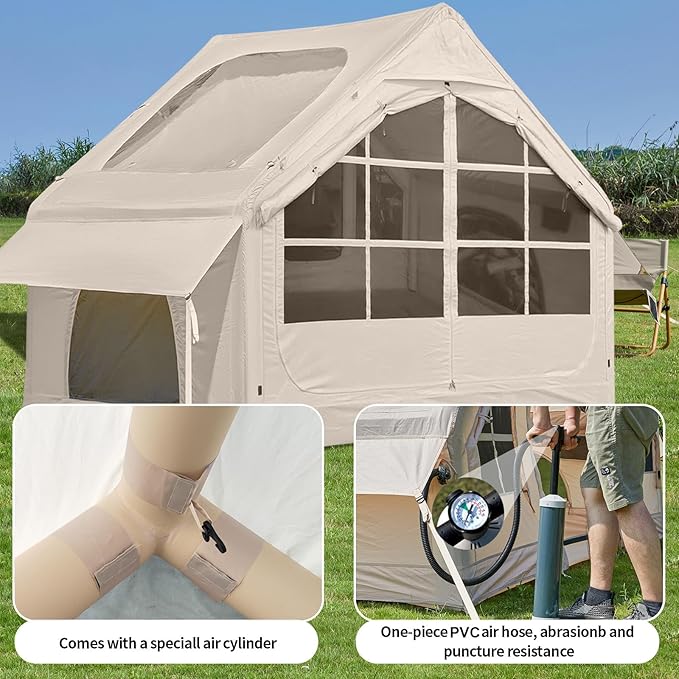 Inflatable Camping Tent2/4/6/8 Person Glamping Inflatable Tents with Awning Quick Setup Blow Up Tents with Pump Waterproof Oxford Inflatable House for Camping Air Glamping Hot Tents for Adult