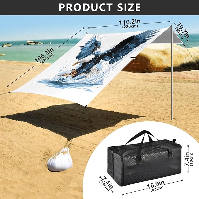 Camping Sun Shelters Eagle Flying Over Water Beach Canopy 126 * 110.2in