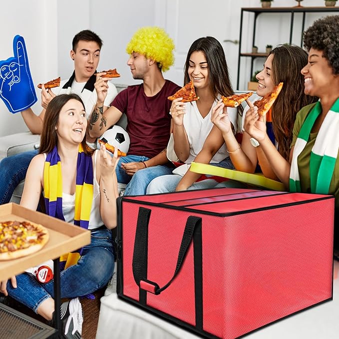 Large Pizza Delivery Bag Insulated 24x 24 x14 Red Pizza Warmer Bag for Food Delivery Pizza Carrier Insulated Bags Keep Your Pizza Hot and Fresh Perfect for Deliveries and Personal Use