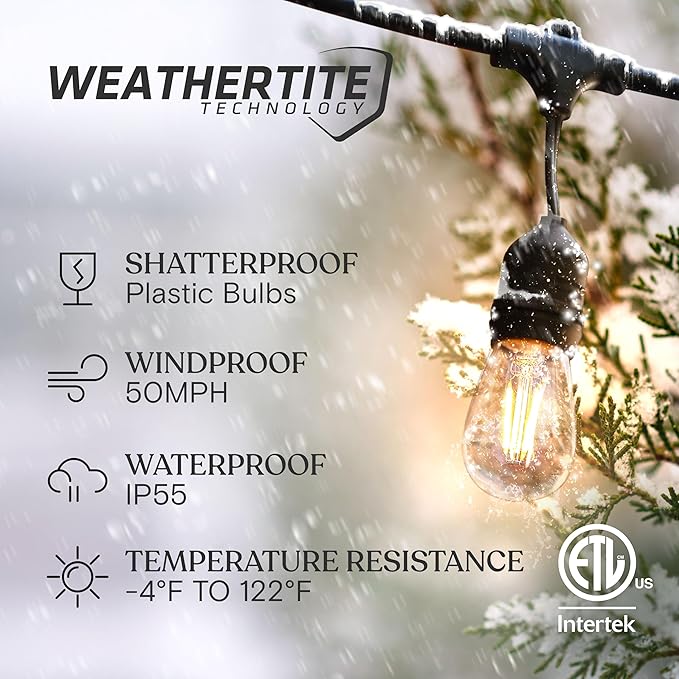 Brightech Ambience Pro - 24 Ft Waterproof LED Outdoor String Lights - Hanging Dimmable 2w Vintage Edison Bulbs -Commercial Grade Patio Lights Create Cafe Ambience in Your Backyard - 7 Lights Black