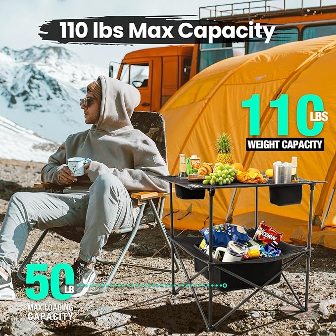 Folding Camping Table Portable Outdoor Picnic Table Rectangular Lightweight Camp Table with Storage Cup Holder and Carry Bag for Barbeque Beach Camping and Tailgate