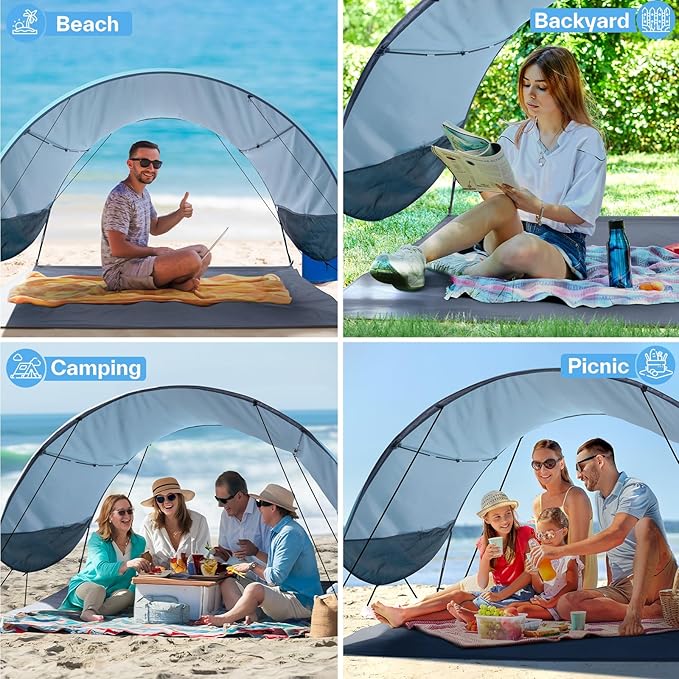 Sportneer Beach Tent Sun Shelter: UPF 50+ UV Protection Beach Canopy Tent Sun Shade for 2-3 Person Easy Set Up Canopy with 8 Wind Ropes and 12 Ground Stakes Size 96.5''x55.7''