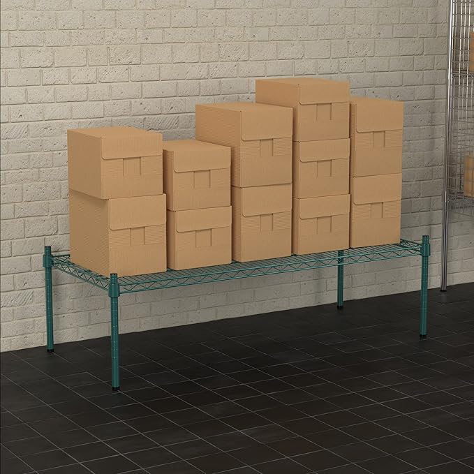 21 x 48 NSF Green Wire Stationary Dunnage Storage Rack with 14 Posts Ideal for Commercial Kitchen Home Garage Warehouse Shelters