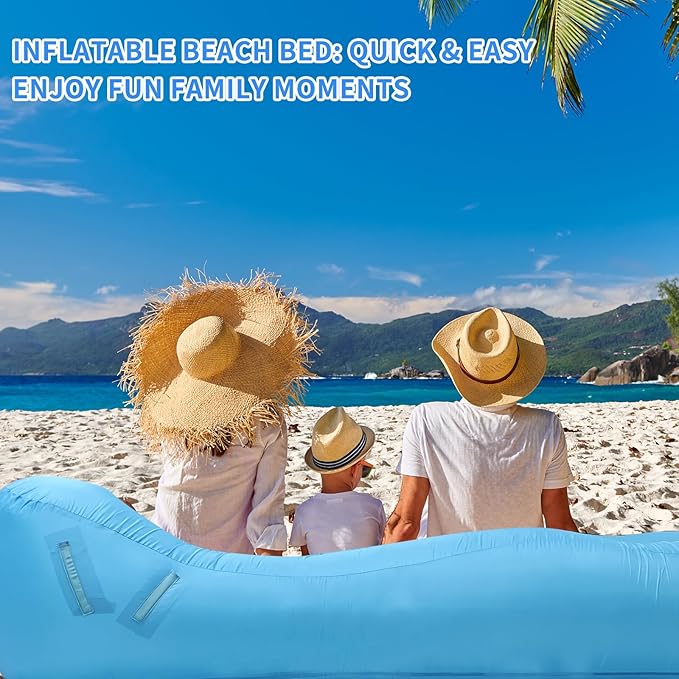 Inflatable Couch Inflatable Lounger Air Sofa | No-Pump Blow Up Couch | Ergonomic Design Air Couches Outdoor for Camping &amp Park &amp Beach Upgrade Your Camping Accessories-with Sun Shade（Blue）