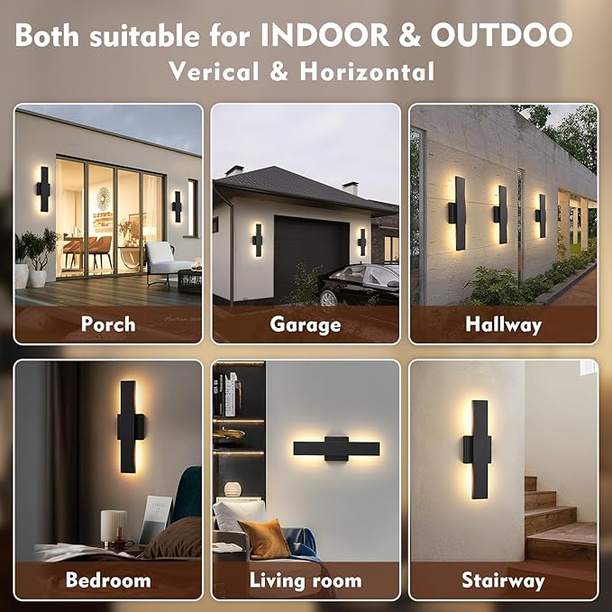 Outdoor Modern LED Wall Light Fixtures Black Linear Exterior Wall Sconces 20W Modern Porch Patio Light Fixture Waterproof Outdoor Wall Lights Outside Lights for House Garage Front Door Patio 2pack