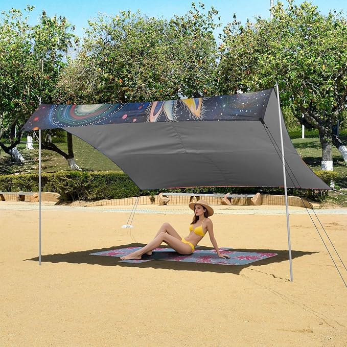 ALAZA Boho Llama Visionary Beach Tent Sun Shelter UPF50+ Protection Beach Shade Canopy w/ 4 Sandbags for Outdoor Camping Fishing Backyard Fun Picnic 10x9 ft