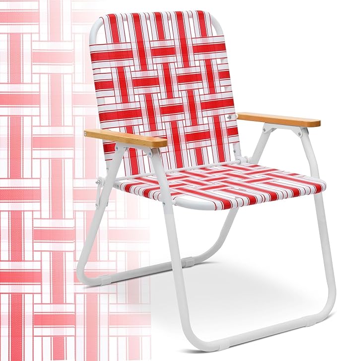 Sekey Camping Chair Beach Chair for Adults with Highback Folding Lawn Chair with Webbed Airflow Mesh Patio Chair with Rust-Proof Coating Webbed Lawn Chair for Outdoor Fishing Backyard Red