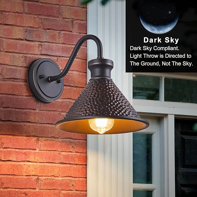 Gooseneck Outdoor Wall Sconce 1-Light E26 Socket Farmhouse Wall Mount Porch &amp Patio Lights9.3Inch Width Casting Aluminum ShadeOil Rubbed BronzeEasily Installed in Outdoor and Indoor.