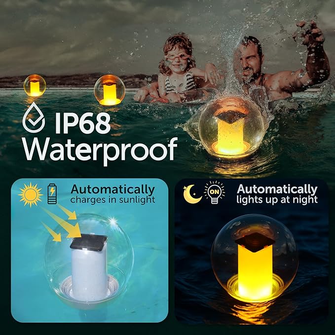 VISOFO Floating Lights Solar Powered Globes for Pool Pond Patio &amp Hot Tub – Outdoor Lanterns Look Like Candles or Torches Fun Decorations &amp Cool Gifts for Adults Pool Toys &amp Must-Have