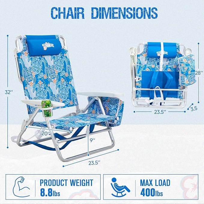 Old Bahama Bay Backpack Beach Chair 2 Pack Aluminum Lightweight Reclining 5-Position Lounge Chair for Adults Heavy Duty Support 400 LBS Portable Folding with Cooler Bag Camping Chair for Sand Outdoor