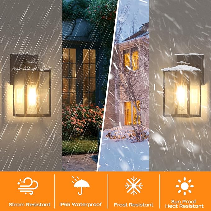 Outdoor Light Fixture Wall Mount LED Exterior lighting fixtures for Outside Front Porch Lights Waterproof Wall Sconce Lantern Lamp Black Coach Lights for House Patio Garage Doorway Entryway