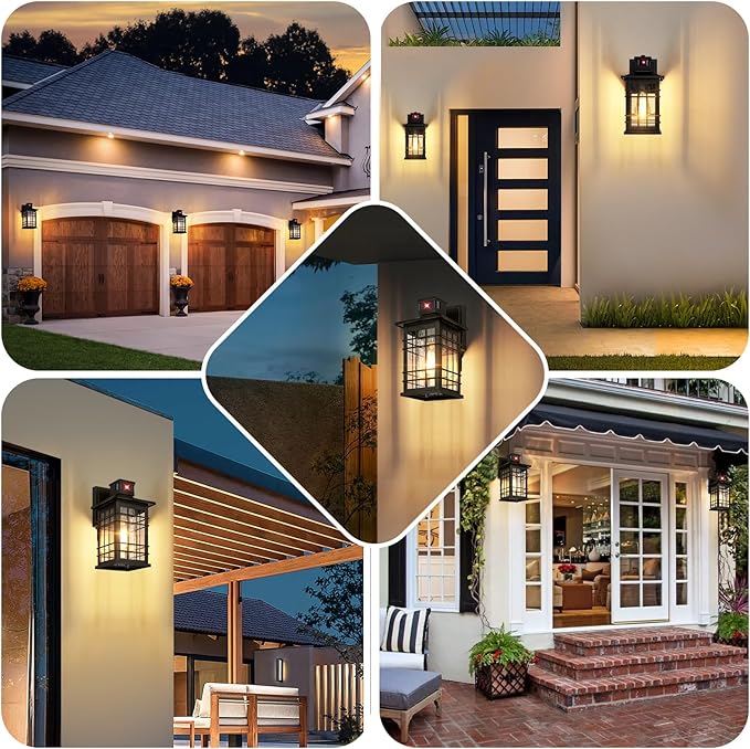 Motion Sensor Outdoor Light Fixture Wall Mount Dusk to Dawn Oil-Rubbed Bronze Waterproof Outside Porch Light with E26 Base Anti-Rust Exterior Wall Lantern with Bubble Glass for House Garage Garden