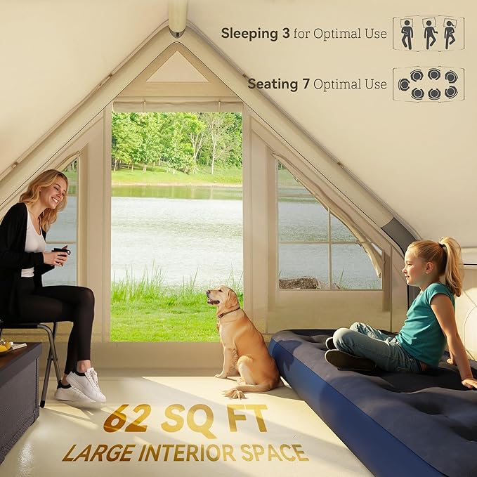 Outsunny Inflatable Tents for Camping Easy Setup Blow Up Tent 420D Oxford Windproof Waterproof 4 Season Glamping Tent with Pump and Carry Bag for 4-6 Person