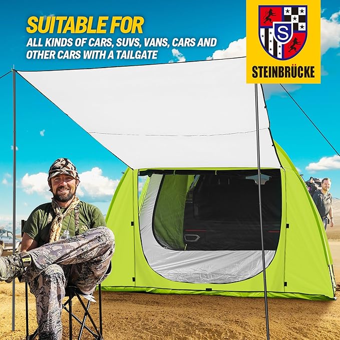 Universal SUV Camping Tent with Spacious Awning 4000mm Waterproof Car Tent Up to 4-Person Sleeping Capacity Camping Accessories Easy Setup for Backpacking Traveling Hiking Outdoors