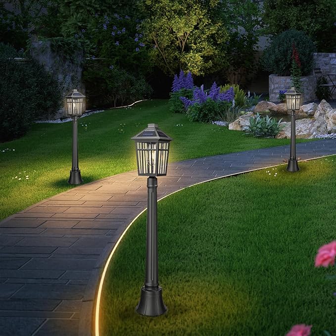 Darkaway 41inch Solar Post Lights Outdoor Light Fixture Dusk to Dawn Aluminum Lamp with Remote and Pole Mount Base Solar Lamp Fence Deck Post Lighting for Garden Patio Pathway