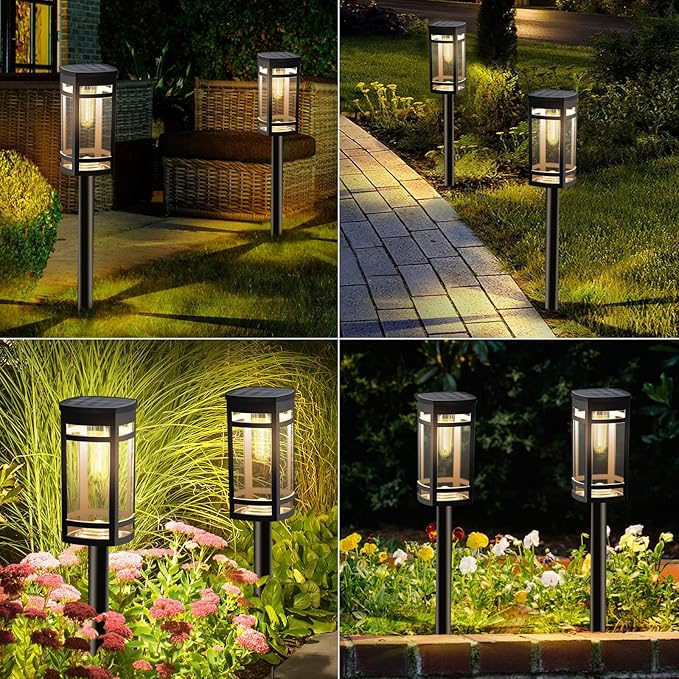 EXCMARK 12 Pack Solar Lights Outdoor Waterproof for Garden Pathway Walkway Driveway Yard Lawn Decorative Landscape Lighting. (Warm White Light 12)