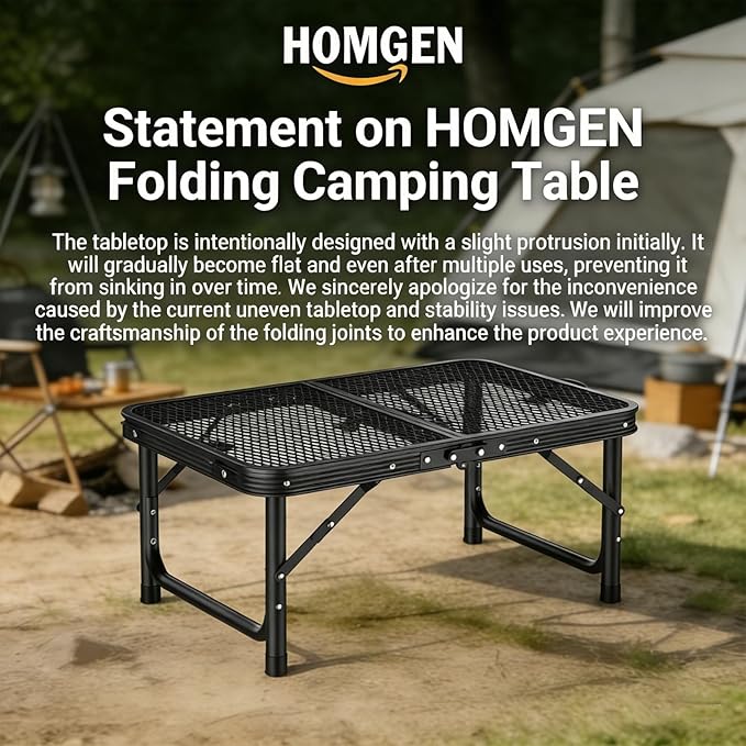 HOMGEN Folding Grill Table Portable-3 Adjustable Height 30/20/9.9 Inch Camping Table-Durable Load-bearing 66lbs-Campact Designed Aluminum Iron Small Folding Table-23*16 Inch Size-For Travel/Picnic/BBQ