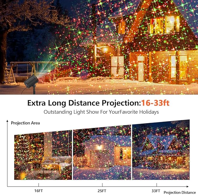 Christmas Projector Lights Outdoor BLOFUN Red and Green Starlight Projection Light 3 Modes with Remote Control Halloween Christmas Party New Year Decoration Waterproof and Frostproof-Multicolor