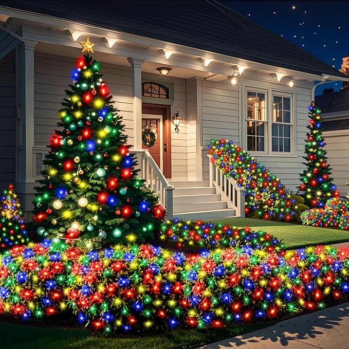 6Ftx4Ft LED Christmas Net Lights Green WireConnectable UL Certified Waterptoof Net Lights for Bushes Trees Shurb Garden Outdoor Christmas Decorations (Multi)