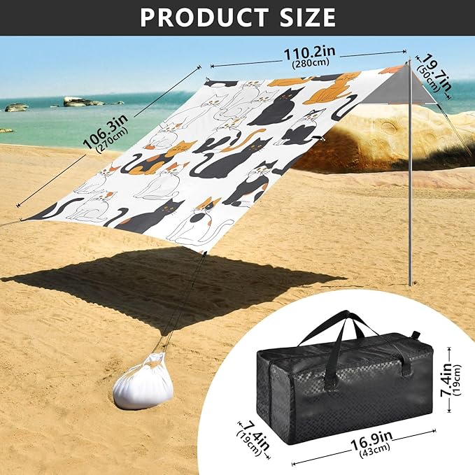 Cat Camping Sun Shelter Beach Tent Portable Beach Sun Shade Outdoor Canopy for Camping Trips Fishing Picnic