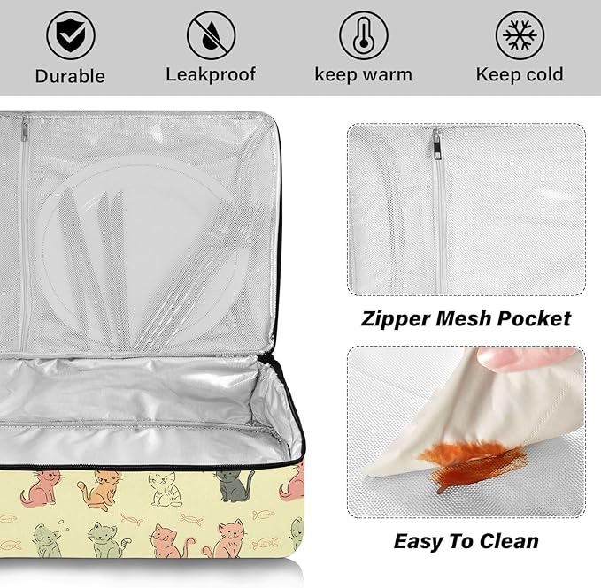 Casserole Carrier Interesting Patterns Cats FishInsulated Casserole Carrier for Hot or Cold Food Thermal Lunch Tote for Potluck Parties Picnic Beach Fits 9 x 13 Inches Baking Dish