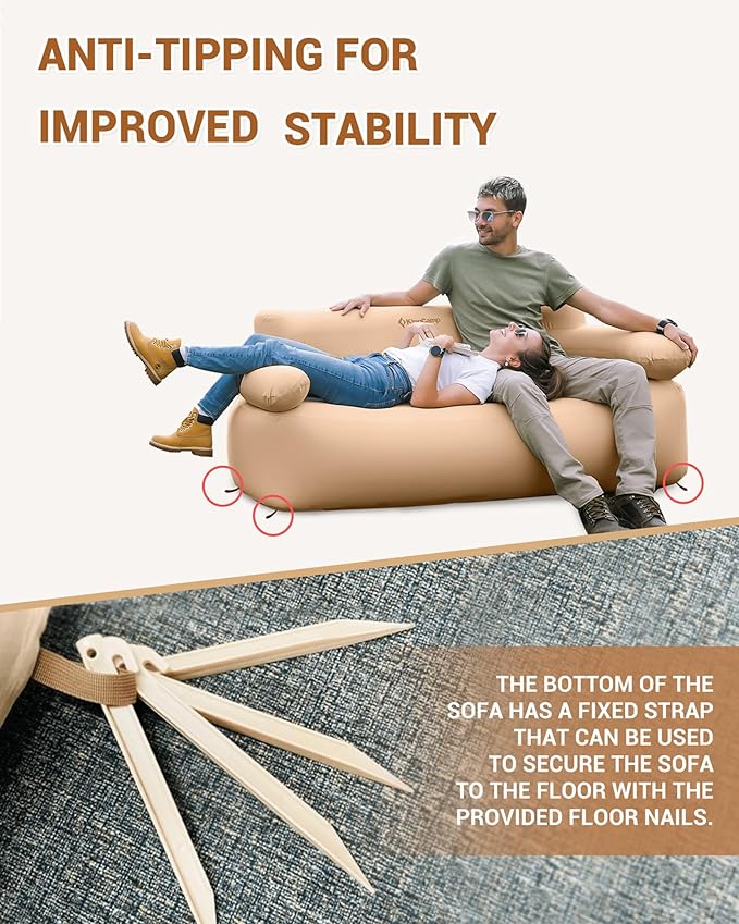 KingCamp Double Camping Inflatable Couch with Electric Air Pump 880LB Heavy Duty Outdoor Loveseat Air Sofa Reinforced Dual-Layer Rip-Resistant 2 Person Inflatable Sofa for Camping Backyard RV