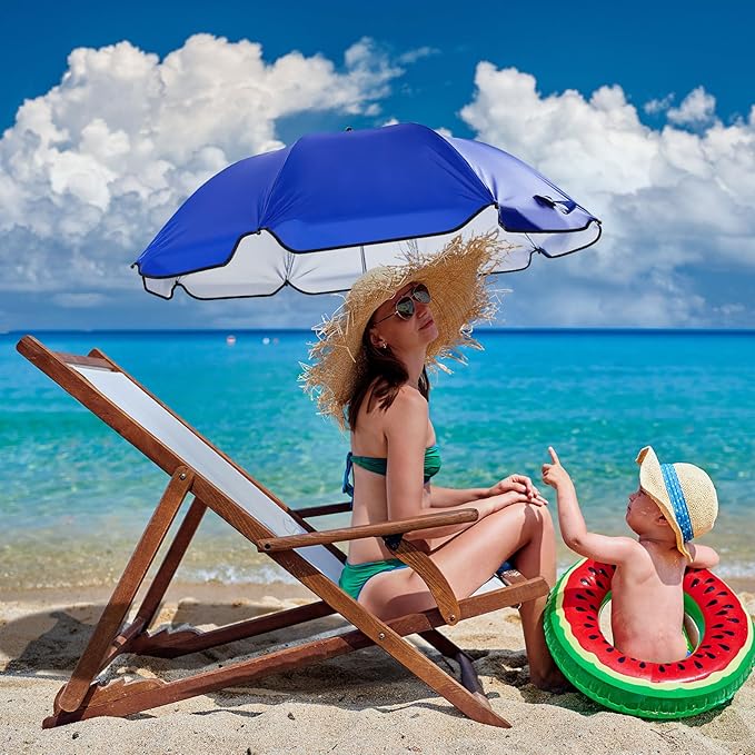 Buryeah 2 Pcs Automatic Chair Umbrella with Universal Clamp 44 UPF 50+ Portable Clamp on Beach Chair Adjustable Wheelchair Umbrella for Outdoor Patio Parasol