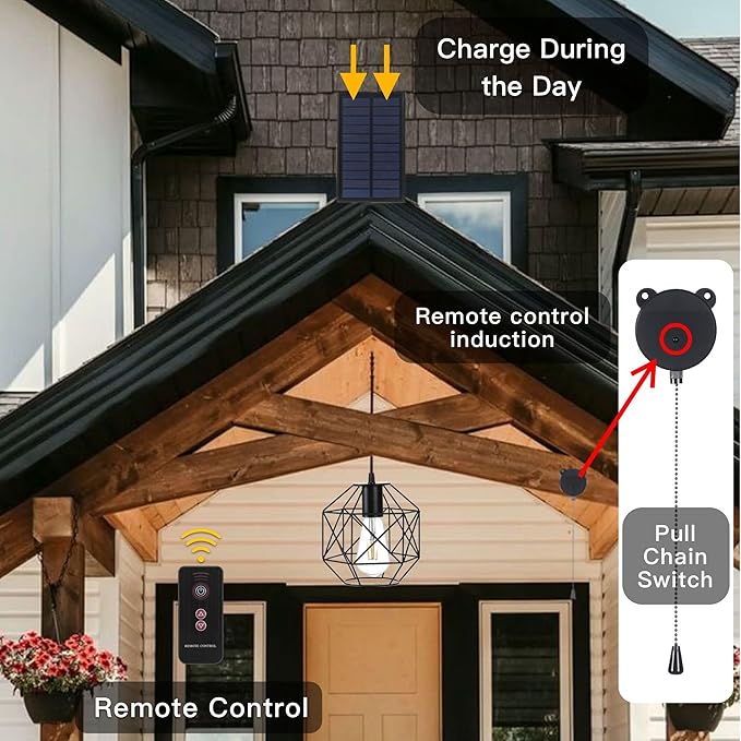 Solar Pendant Lights Outdoor Shed Light Solar Powered Gazebo Lights Outdoor Chandelier Hanging LightsSolar Lights Indoor with Pull Cord for Home Chicken Coop Barn Garage Storage
